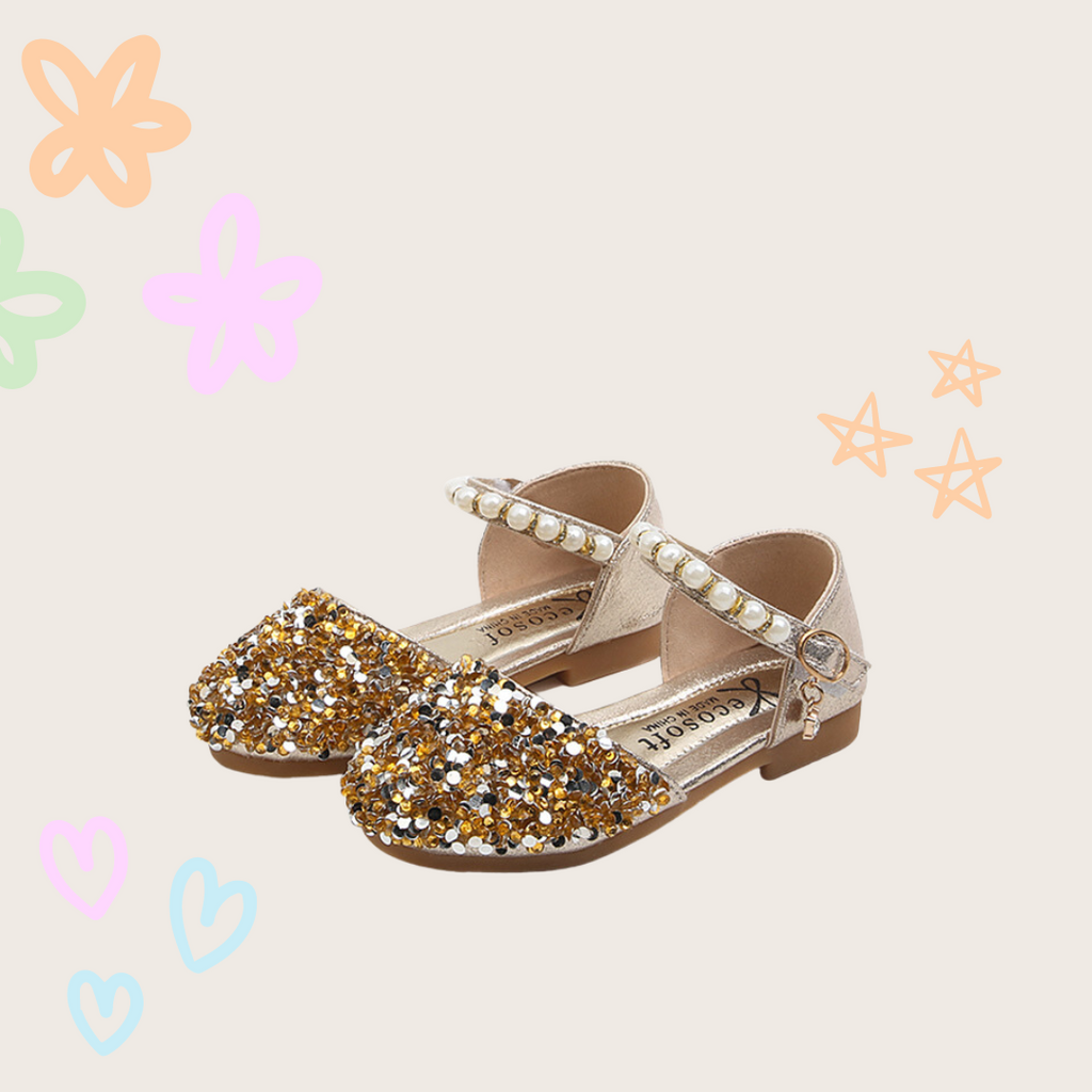 Manuela de Juan - Girls Gold Glitter Shoes | Childrensalon